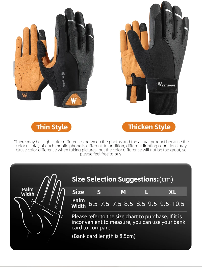 WEST BIKING Autumn Winter Men's Full Finger Cycling Gloves Anti-Slip Touch Screen Sports Gloves Thin Breathable /Thick Thermal