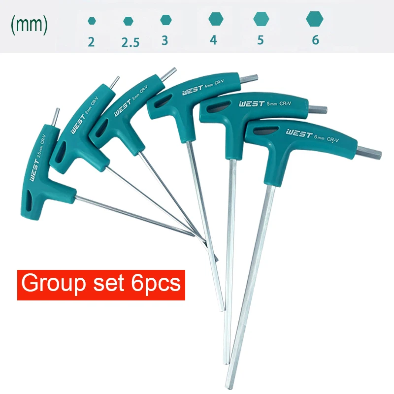 1PCS/6PCS T Handle Hex Allen Key Screws Screwdriver Bike Repair Tools, Bicycle Assembly Wrench 2/2.5/3/4/5/6/8mm Allen Key