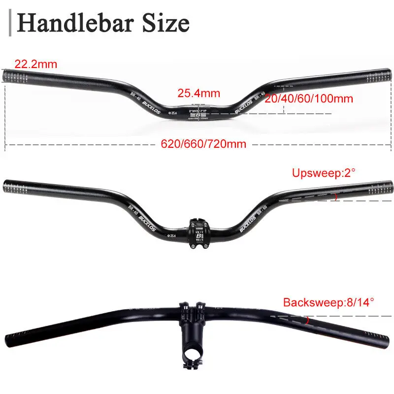 BUCKLOS MTB Handlebar 580/620/720/780MM Bicycle Swallow Handlebar 25.4MM 31.8MM Mountain Bike Handle Bar Aluminum Riser Bar
