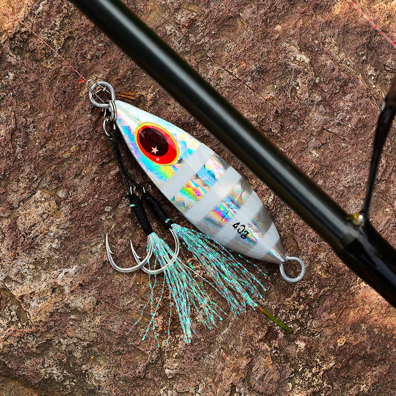 5Pcs/Boxed 10-60G Metal Slow Jig Artificial Sinking Casting Lure Fishing Trolling Lure 3D Eyes Fishing Bait with Assist Hooks