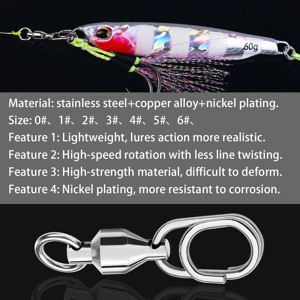 10Pcs Fishing Connector Rolling Swivel Snap Stainless Steel Swivels Ball Bearing Fast Snap Clip Fishing Lure Connector Tackle