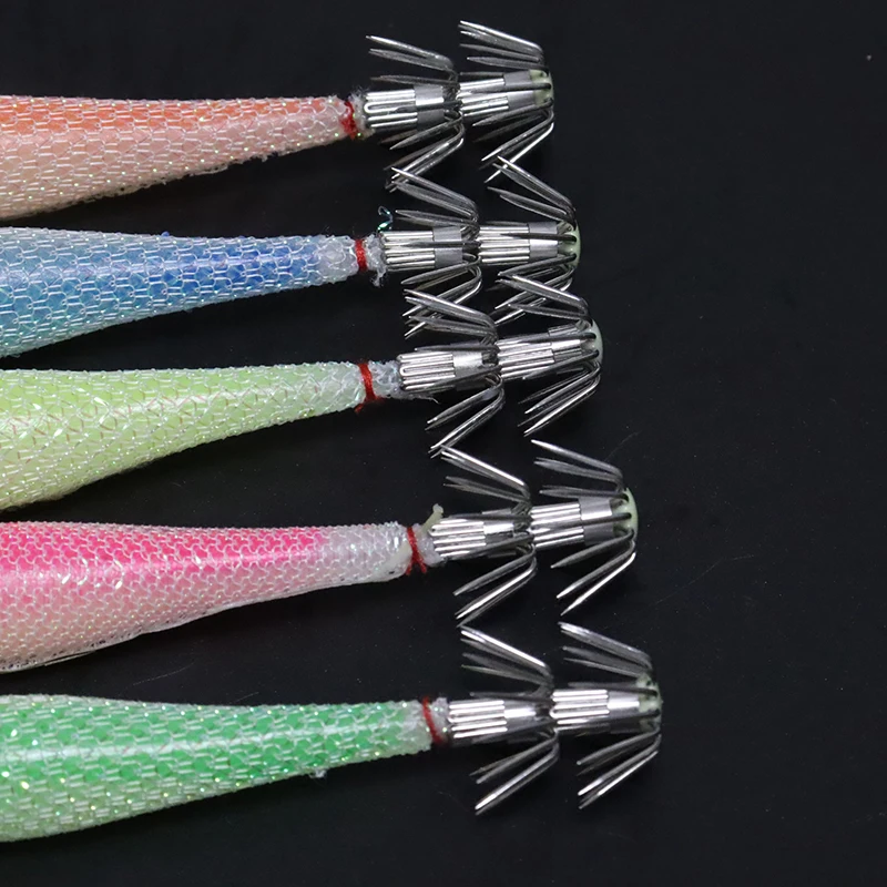 5PCS/bag 6cm7cm9cm Artificial Fluorescent Fishing Lures Squid Hook Cuttlefish Jigs Bait Spinnerbait Wood Shrimps Sea Fishing