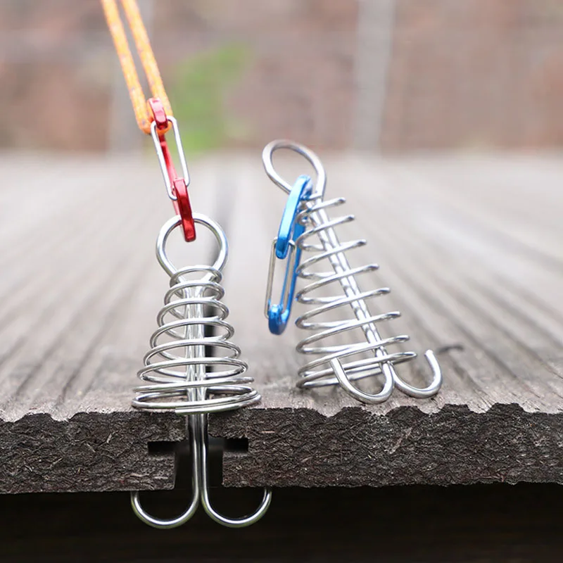 4pcs Outdoor Camping Octopus Wind Rope Fixing Buckle Wooden Deck Gap Fixing Nail with Spring Tent Wind Rope Hook