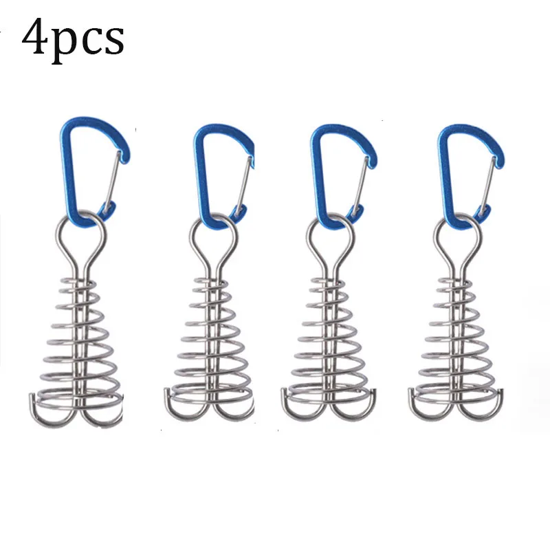 4pcs Outdoor Camping Octopus Wind Rope Fixing Buckle Wooden Deck Gap Fixing Nail with Spring Tent Wind Rope Hook