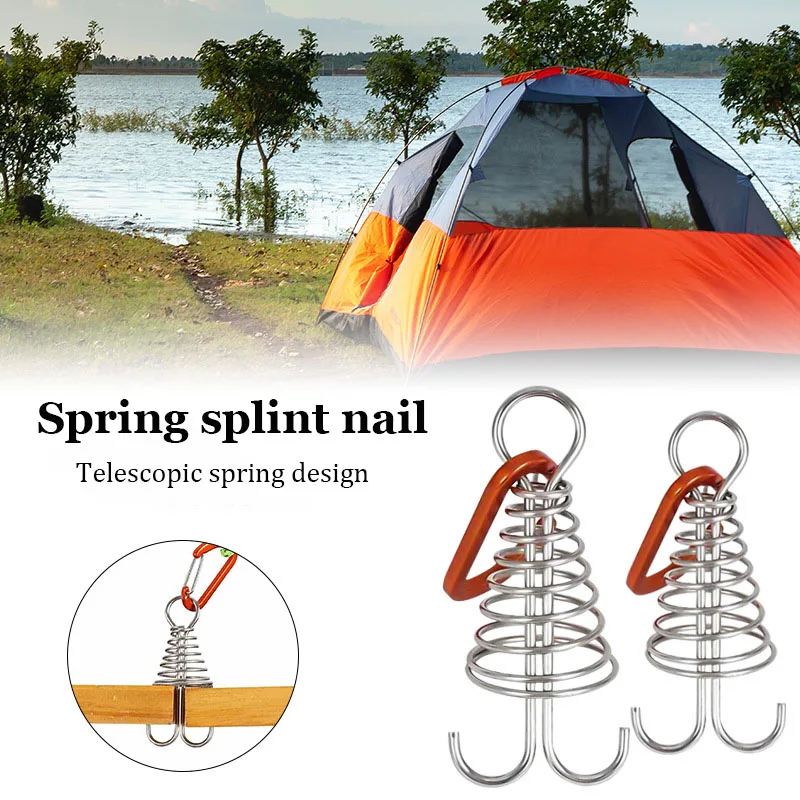 4pcs Outdoor Camping Octopus Wind Rope Fixing Buckle Wooden Deck Gap Fixing Nail with Spring Tent Wind Rope Hook
