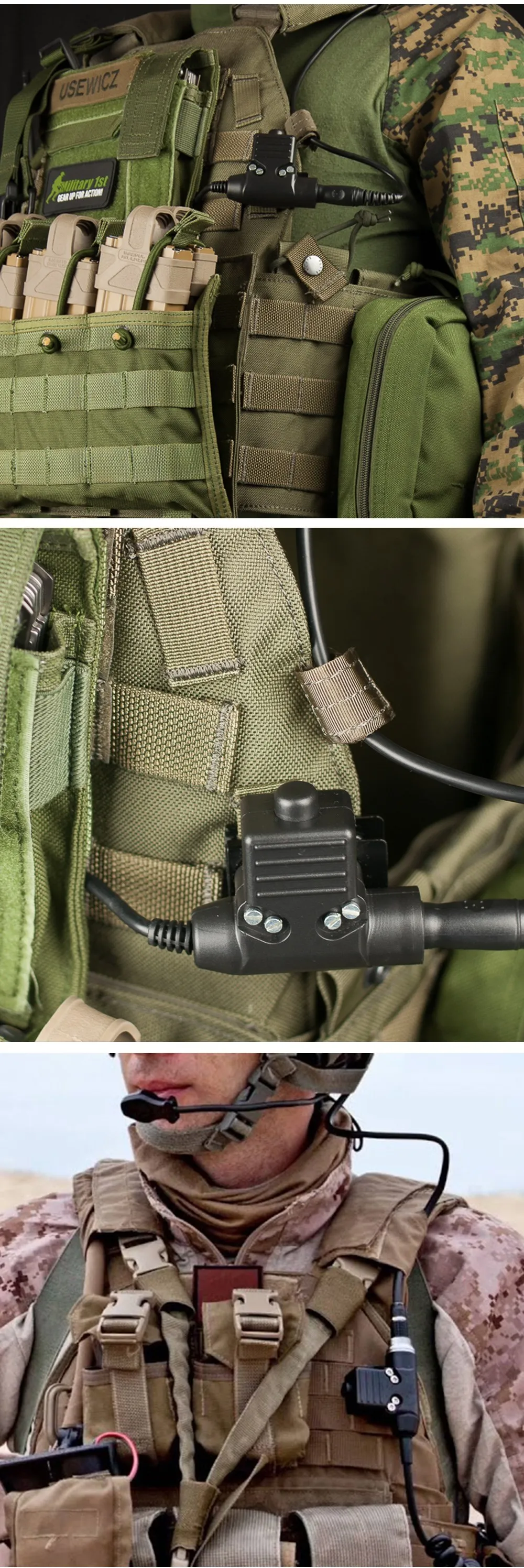WADSN Military Tactical U94 PTT 7.0 Plug Headset Adapter For COMTAC Earmor Baofeng Kenwood Walkie Talkie Radio Motorola Midland