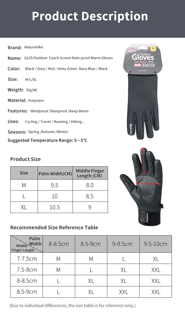Naturehike Sports Gloves Waterproof Keep Warm Winter Gloves Men Women Outdoor Hiking Climbing Gloves Cycling Motorcycle Gloves