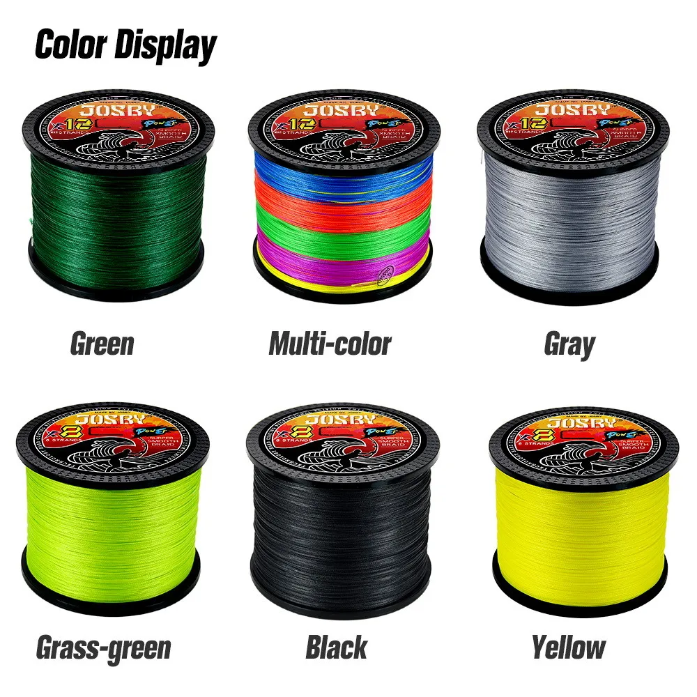 JOSBY Fishing Lines 12 Strands Braided PE 300m 500m 1000m Japan Multifilament  Carp Fly Fishing Wire Strong 12X Weave Pesca