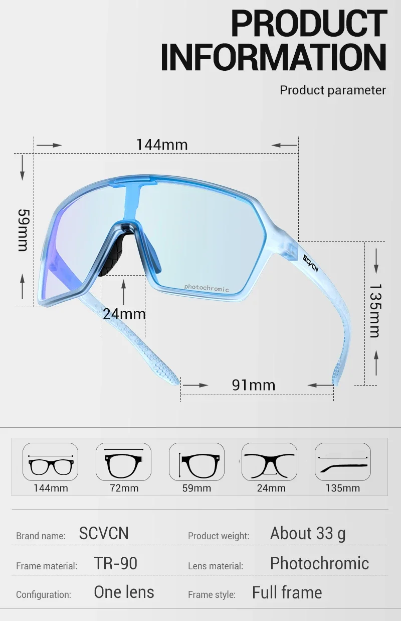 SCVCN Photochromic Cycling Sunglasses MTB Glasses Outdoor Road Bike Cycling UV400 Eyewear Men Women Bicycle Sports Hiking 2024