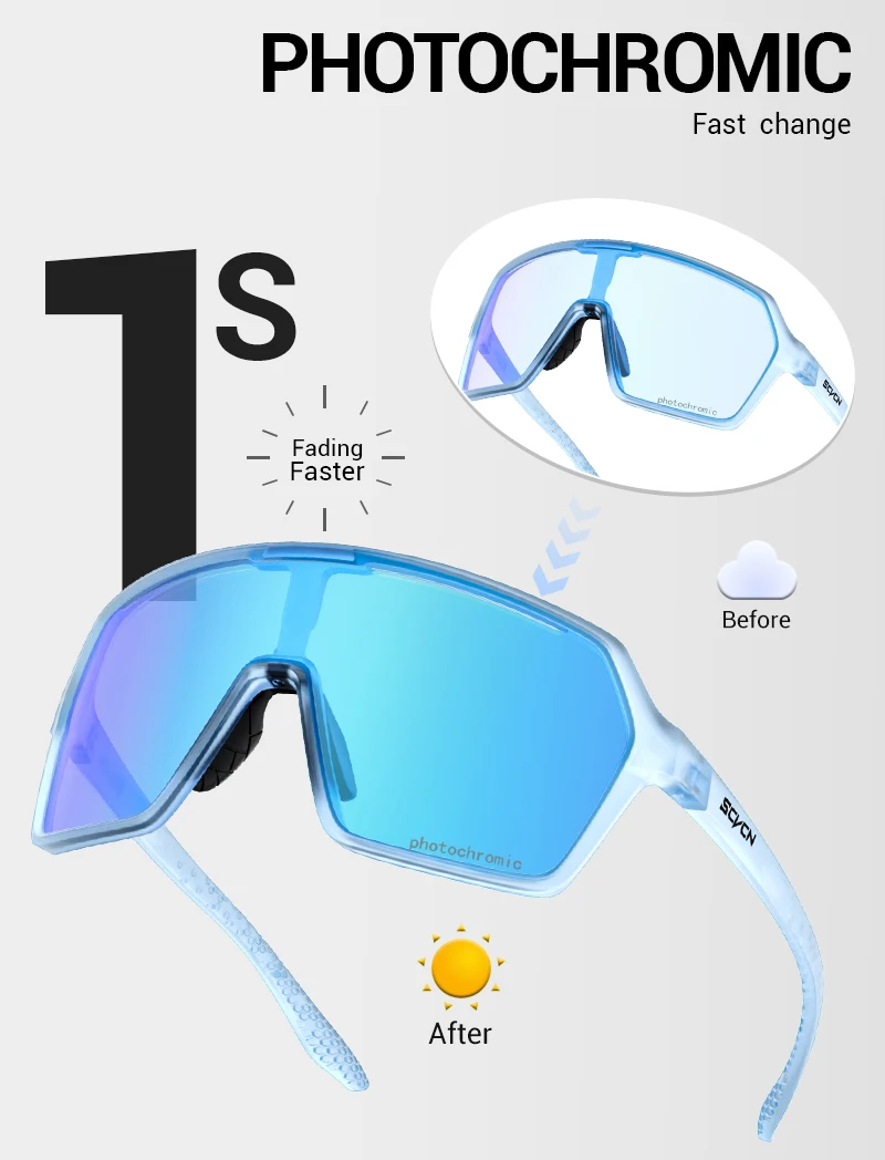 SCVCN Photochromic Cycling Sunglasses MTB Glasses Outdoor Road Bike Cycling UV400 Eyewear Men Women Bicycle Sports Hiking 2024