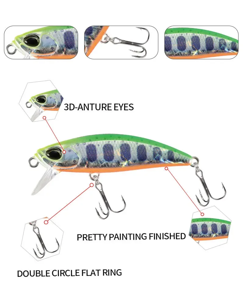 Sinking Minnow 48mm 6.5g Jerkbait Wobbler Fishing Lure 48s Freshwater Hard Bait Bass Trout Pike