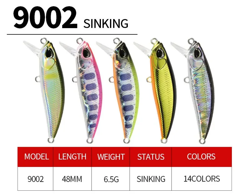 Sinking Minnow 48mm 6.5g Jerkbait Wobbler Fishing Lure 48s Freshwater Hard Bait Bass Trout Pike