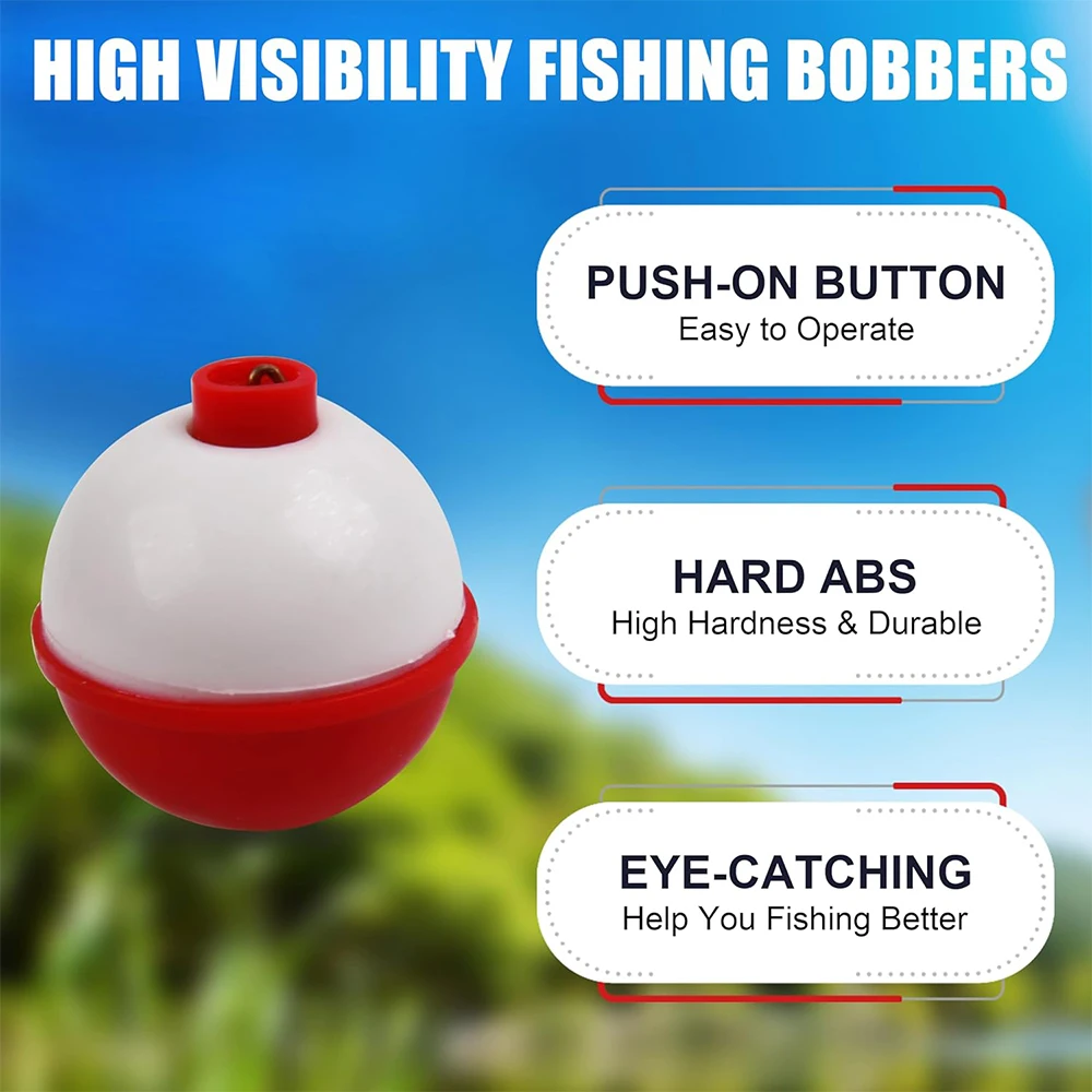 7Pcs Fishing Float Fishing Bobbers Snap on Round Bobbers for Fishing Push Button Bobbers Floats 0.5-2.5inch Buoy Floats