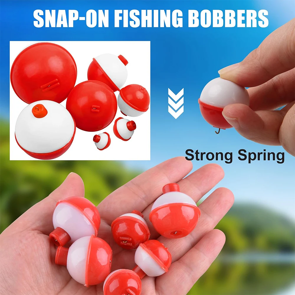 7Pcs Fishing Float Fishing Bobbers Snap on Round Bobbers for Fishing Push Button Bobbers Floats 0.5-2.5inch Buoy Floats