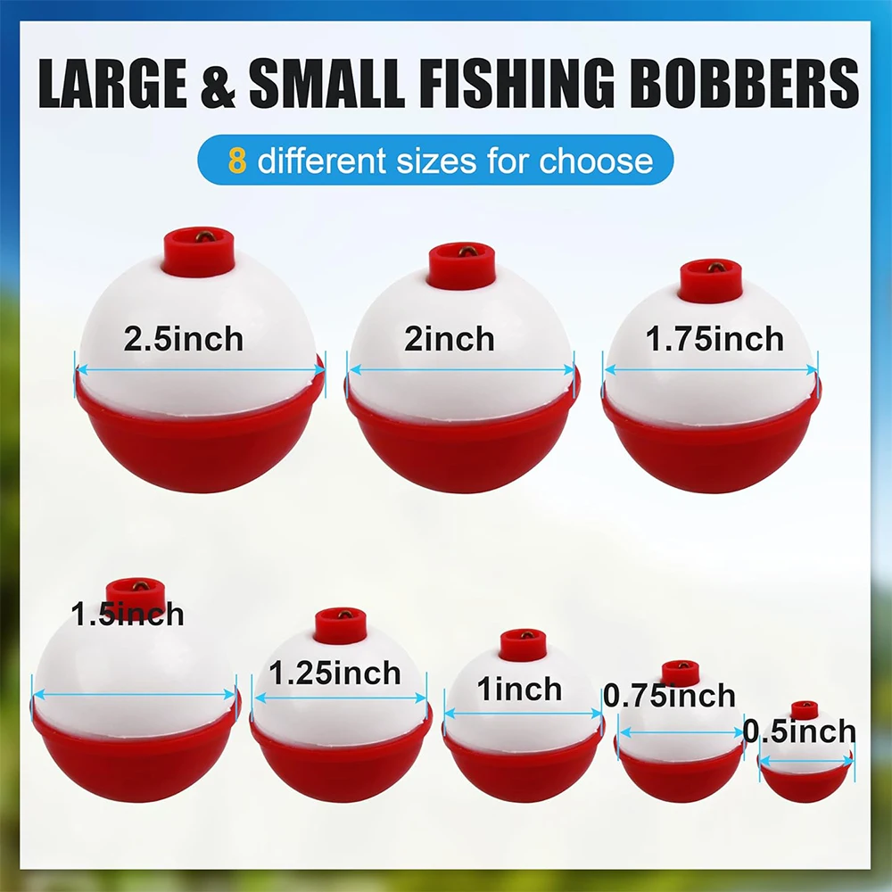 7Pcs Fishing Float Fishing Bobbers Snap on Round Bobbers for Fishing Push Button Bobbers Floats 0.5-2.5inch Buoy Floats