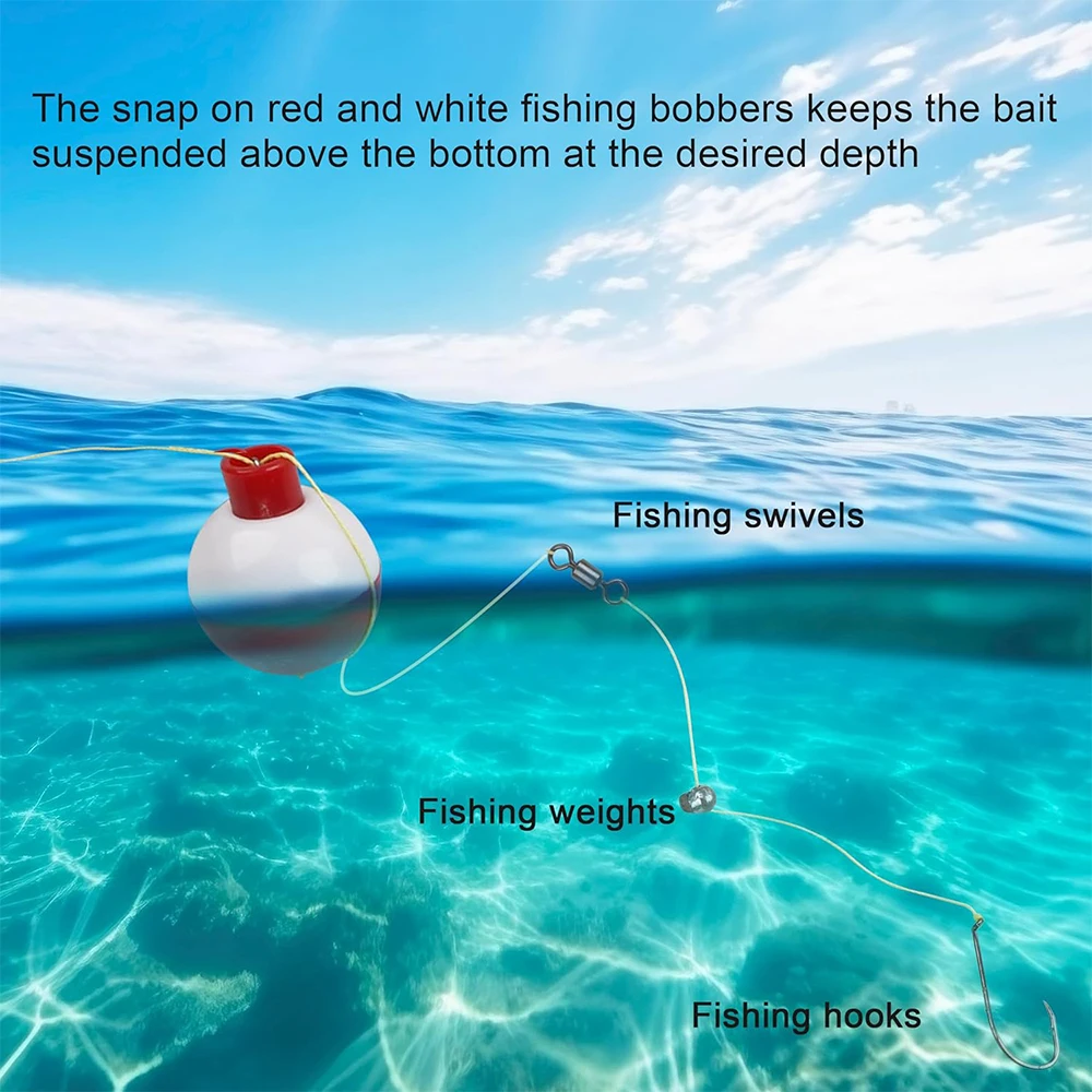 7Pcs Fishing Float Fishing Bobbers Snap on Round Bobbers for Fishing Push Button Bobbers Floats 0.5-2.5inch Buoy Floats