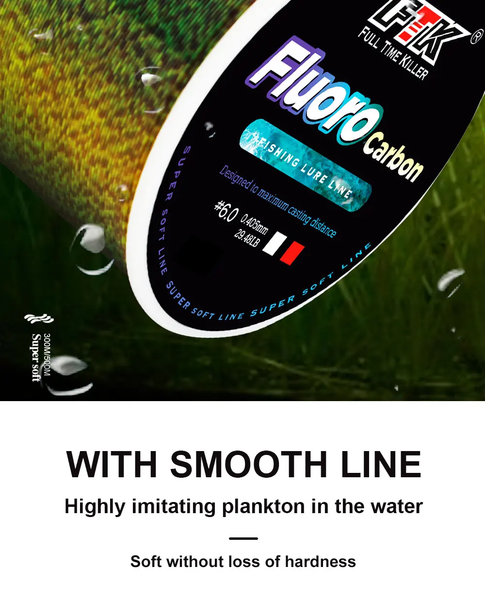 FTK 300/500m Invisible Fishing Line Speckle Fluorocarbon Coating Line 0.14mm-0.50mm 4.13LB-34.32LB Super Strong Spotted Line
