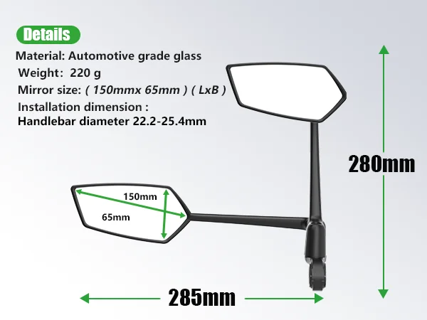 RBRL Bicycle Handlebar Rearview Mirror Automotive-Grade Wide Angle Ultra Clear Bike Mirror 360 Rotatable for Electric Scooter