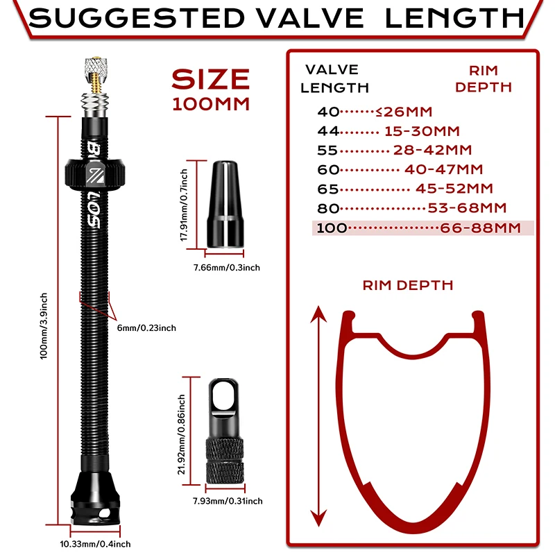 BUCKLOS Bicycle Tubeless Valve 40/44/55/60/80/100MM Bike Valve Cap Bicycle Valves Adapter F/V To A/V Road Bike Presta Valves