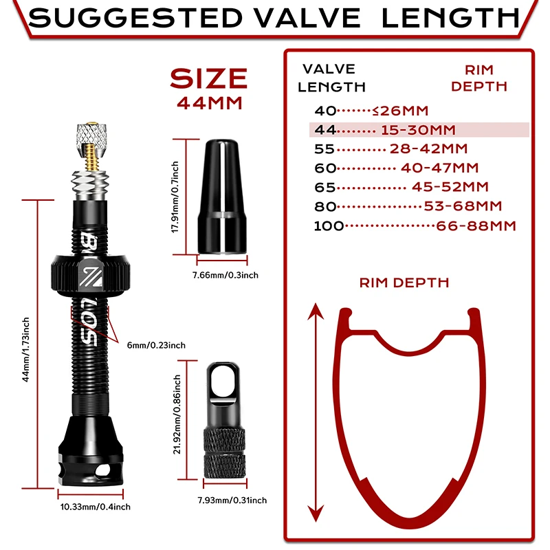BUCKLOS Bicycle Tubeless Valve 40/44/55/60/80/100MM Bike Valve Cap Bicycle Valves Adapter F/V To A/V Road Bike Presta Valves