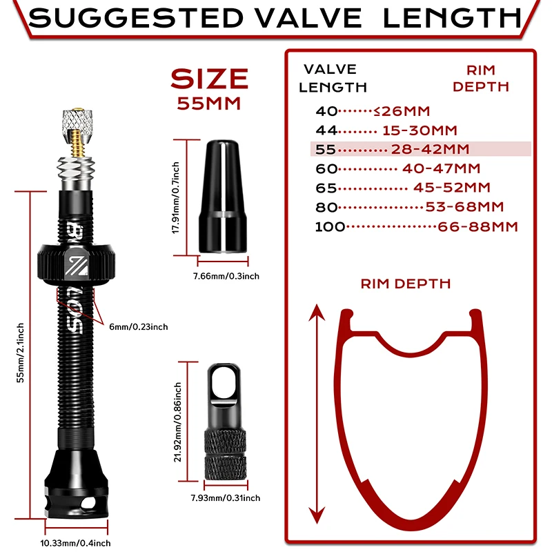 BUCKLOS Bicycle Tubeless Valve 40/44/55/60/80/100MM Bike Valve Cap Bicycle Valves Adapter F/V To A/V Road Bike Presta Valves