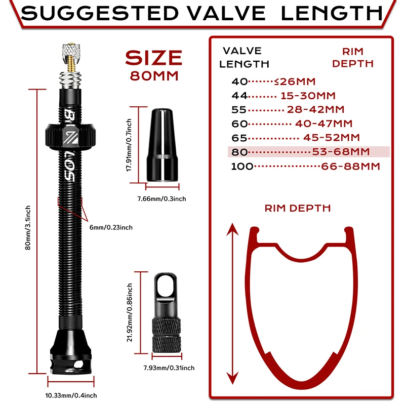 BUCKLOS Bicycle Tubeless Valve 40/44/55/60/80/100MM Bike Valve Cap Bicycle Valves Adapter F/V To A/V Road Bike Presta Valves