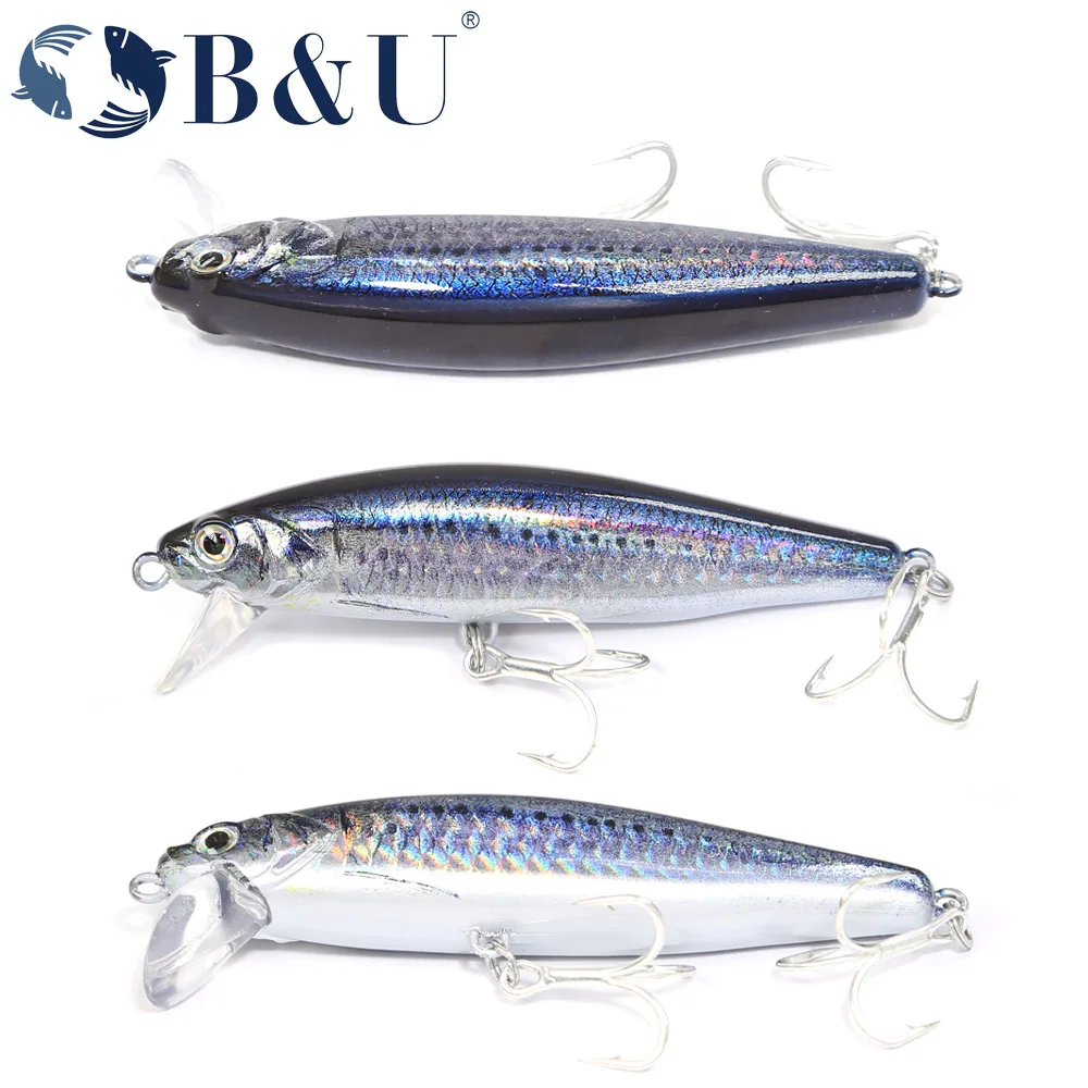 B&U 80mm Sinking Minnow Hard Lure Jerkbait Saltwater Long Casting Distance Fishing Lures Sea Artificial Bait Wobblers Sea Bass