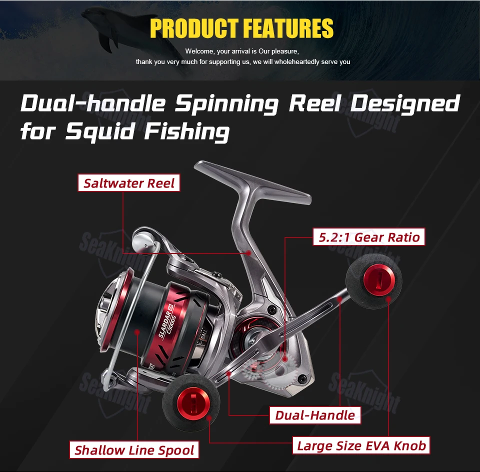 SeaKnight Brand SLARDAR BB C3000S Squid Fishing Dual-Handle Spinning Reel 5.2:1 Low Gear Ratio Anti-corrosive Saltwater Fishing