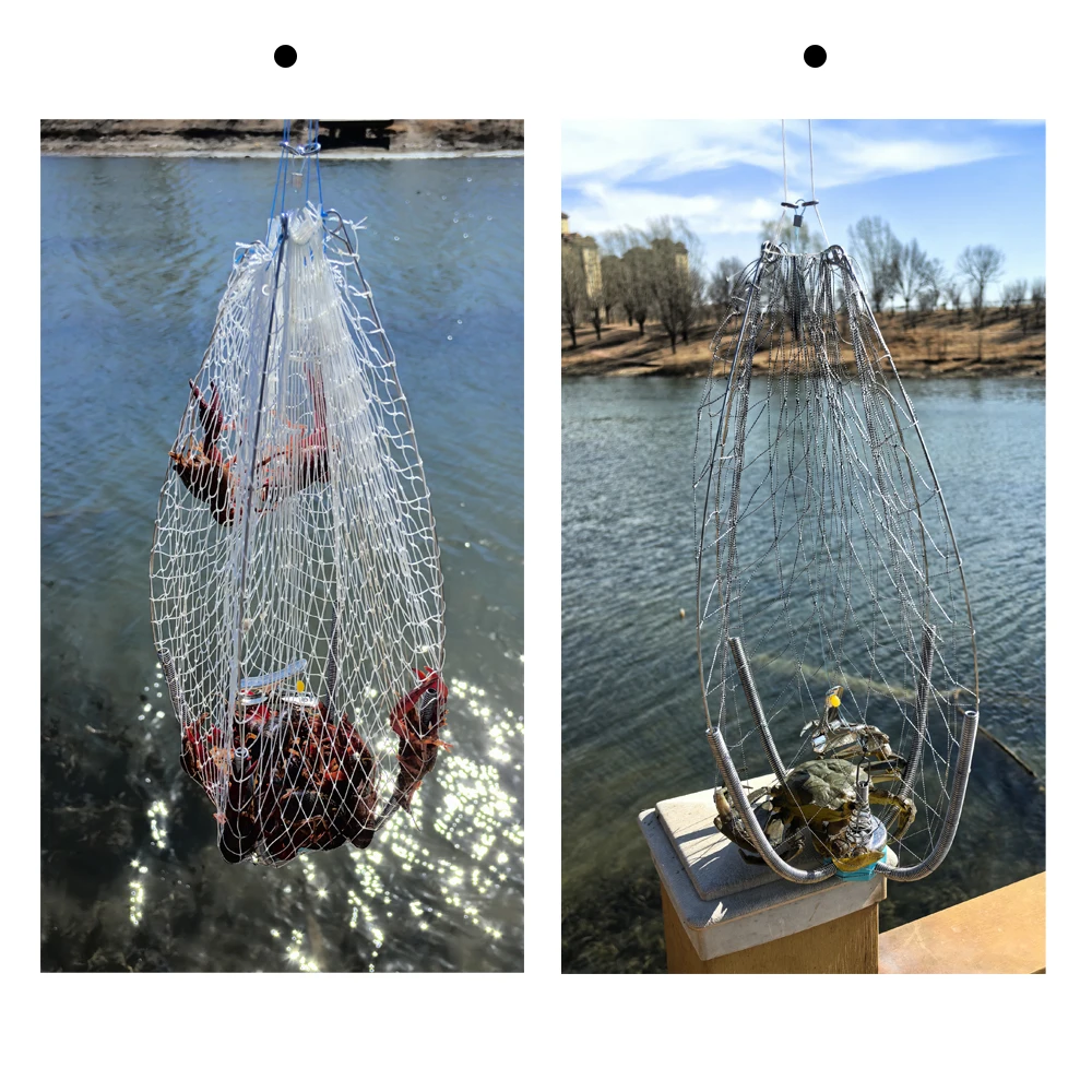 1pc anti Bite Wire Crab Cage, Underwater Elastic Shrinkage Fishing Net, 60cm Diameter, Professional Underwater Fishing equipment