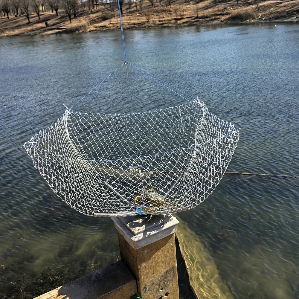 1pc anti Bite Wire Crab Cage, Underwater Elastic Shrinkage Fishing Net, 60cm Diameter, Professional Underwater Fishing equipment
