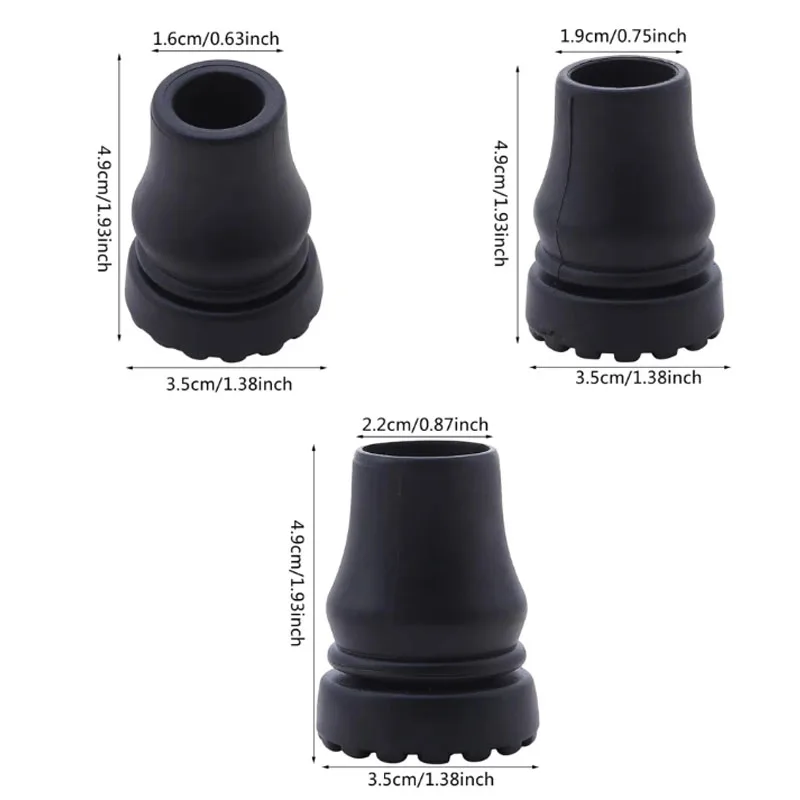 Rubber Pad Cap Non-Slip Walking Stick Crutch Cane Bottom Pads Cover Protector Climbing Hiking Trekking Pole Tip Black 16/19/22mm