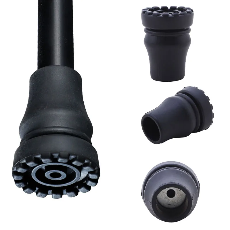 Rubber Pad Cap Non-Slip Walking Stick Crutch Cane Bottom Pads Cover Protector Climbing Hiking Trekking Pole Tip Black 16/19/22mm
