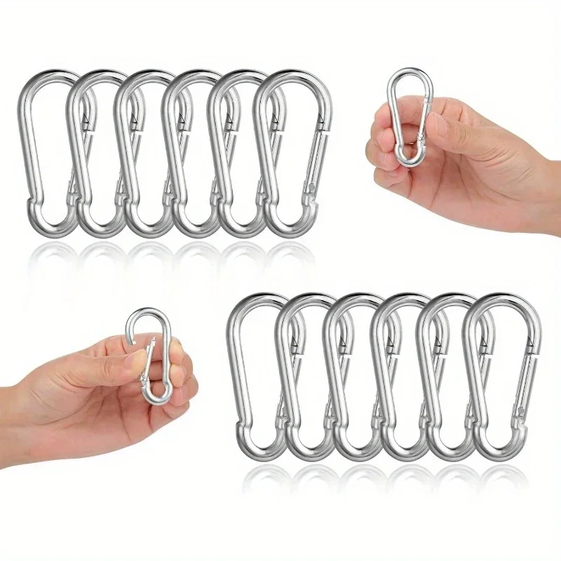12pcs Stainless Steel Carabiner Set, 6x60mm, 180kg Load Capacity, Rust-Resistant Galvanized, Multi-Use for Outdoor Activitie