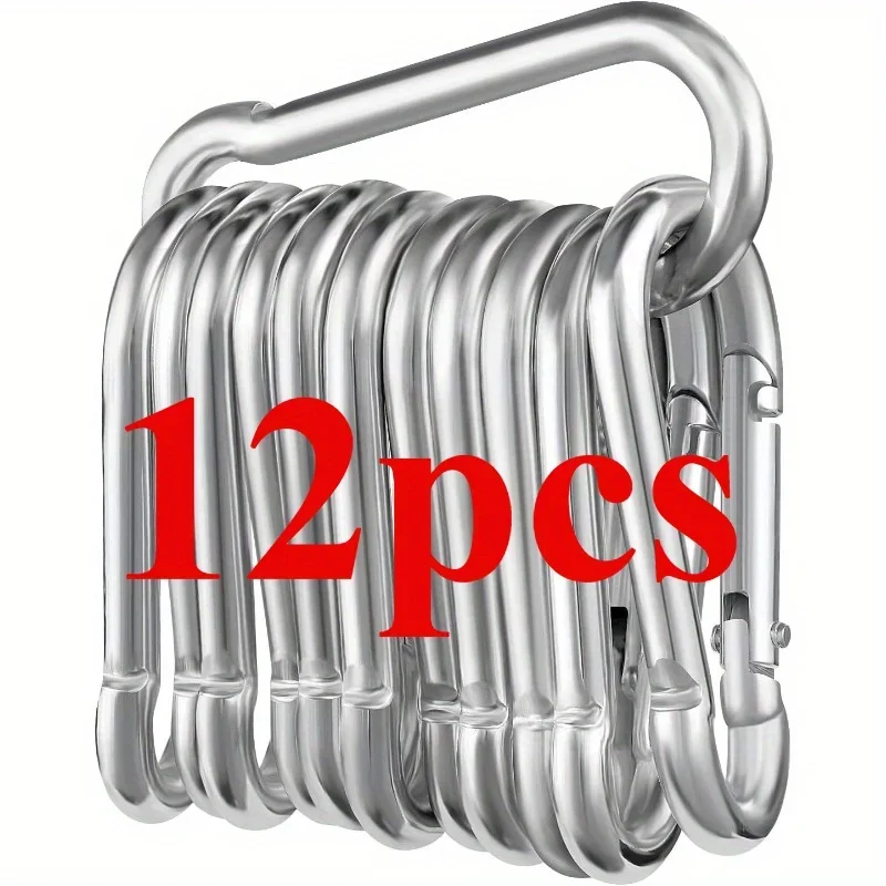 12pcs Stainless Steel Carabiner Set, 6x60mm, 180kg Load Capacity, Rust-Resistant Galvanized, Multi-Use for Outdoor Activitie
