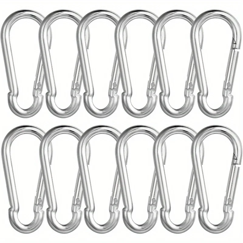 12pcs Stainless Steel Carabiner Set, 6x60mm, 180kg Load Capacity, Rust-Resistant Galvanized, Multi-Use for Outdoor Activitie