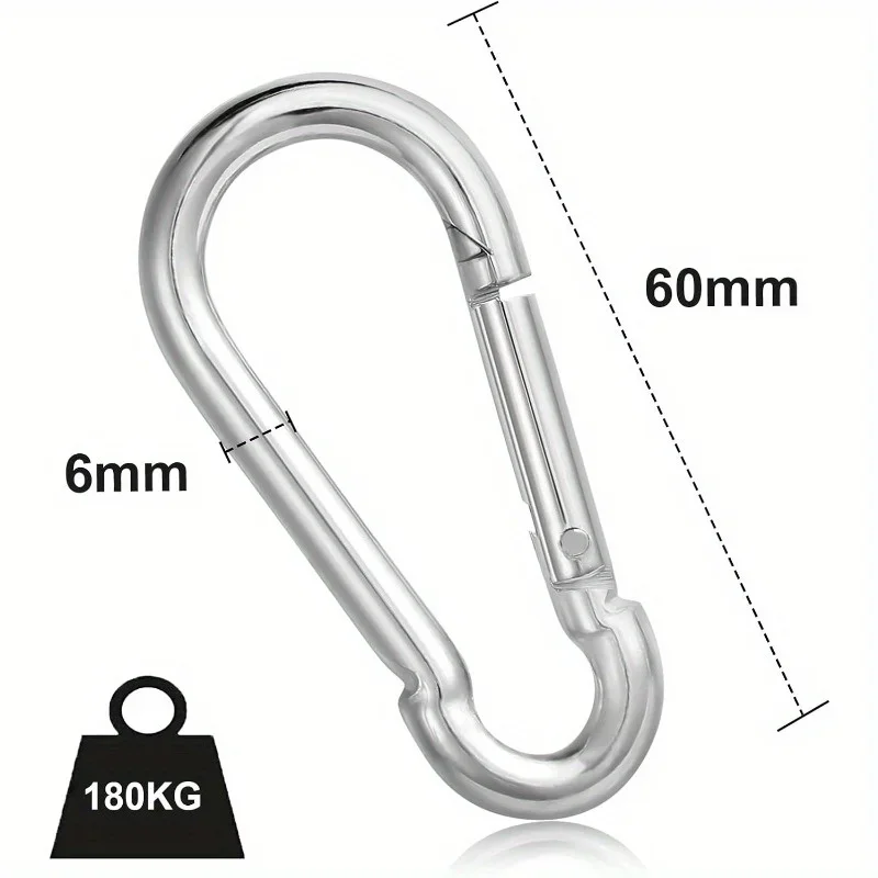 12pcs Stainless Steel Carabiner Set, 6x60mm, 180kg Load Capacity, Rust-Resistant Galvanized, Multi-Use for Outdoor Activitie