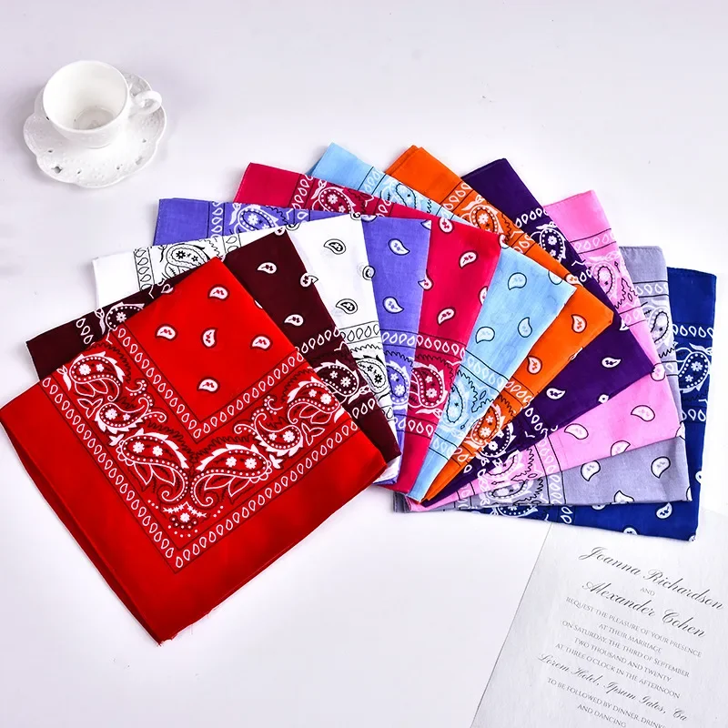 1/10pcs Fashion Hip Hop 100% Cotton Bandana Square Scarf 55cm*55cm Black Red Paisley Headband Printed For Women/Men/Boys/Girls