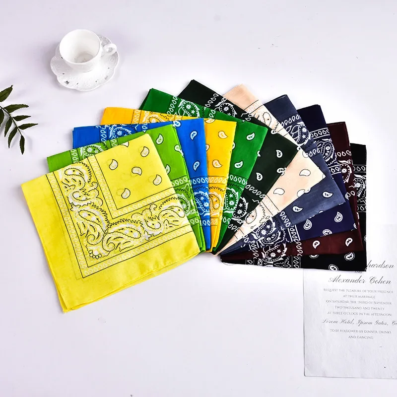 1/10pcs Fashion Hip Hop 100% Cotton Bandana Square Scarf 55cm*55cm Black Red Paisley Headband Printed For Women/Men/Boys/Girls