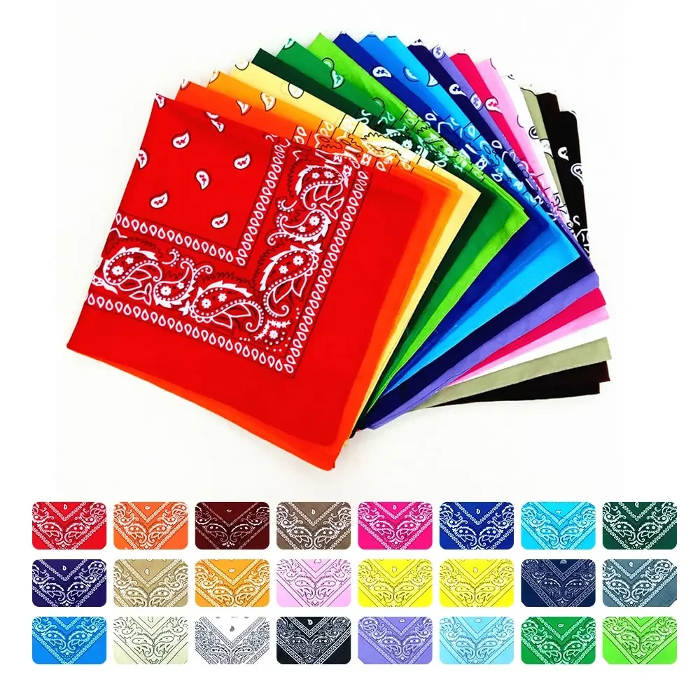 1/10pcs Fashion Hip Hop 100% Cotton Bandana Square Scarf 55cm*55cm Black Red Paisley Headband Printed For Women/Men/Boys/Girls