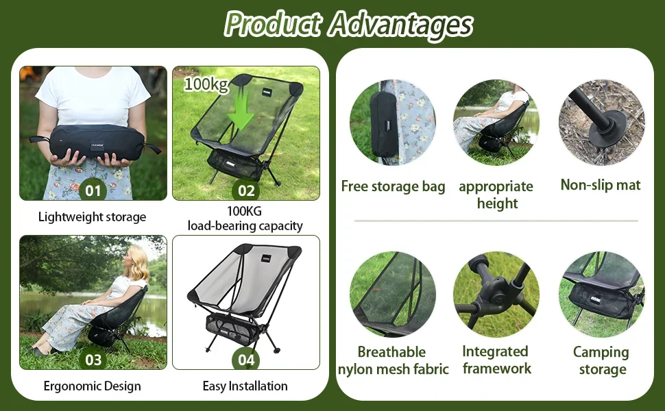 Moon Chair Outdoor Camping Chair Fishing Chair Breathable Mesh Material Aluminum Alloy Breathable Surface Strong load-bearing