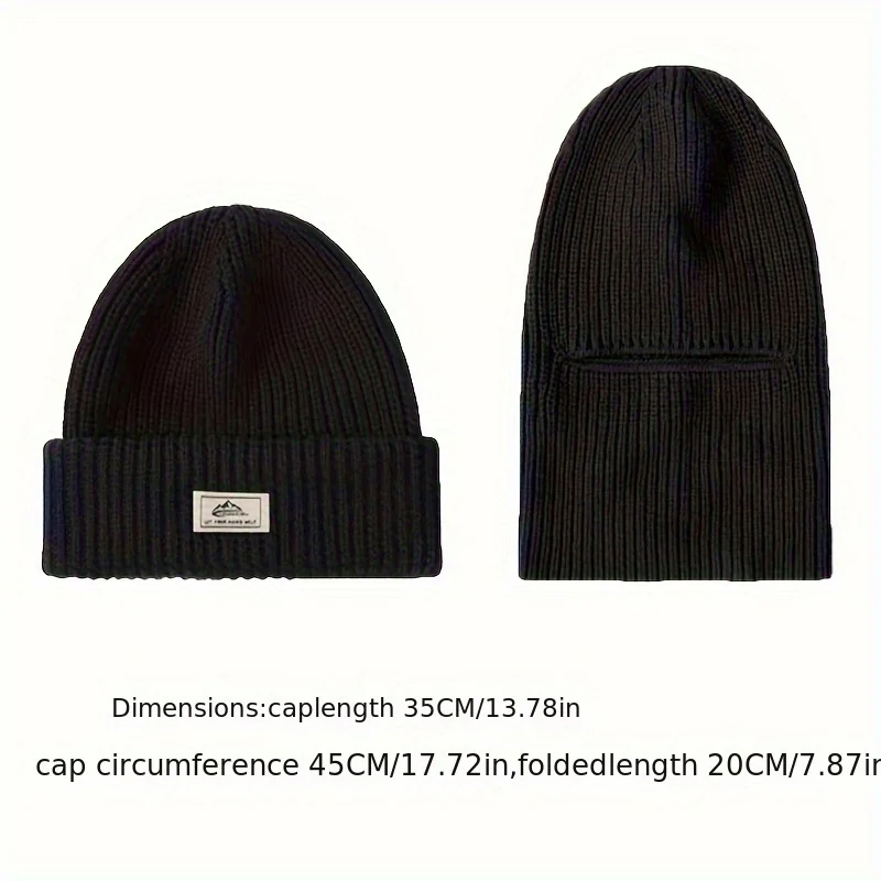 2In1 Winter Balaclava Beanie Hat Knitted Full Face Mask Warm Ski Tactical Cycling Cap Men Women Outdoor Sports Earmuffs Hat