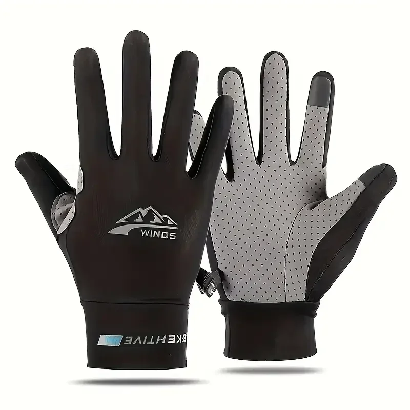 Ice Silk Gloves Breathable Lightweight Cycling Gloves Anti-Slip Sunscreen Full Finger Gloves Outdoor Fishing Driving Gloves