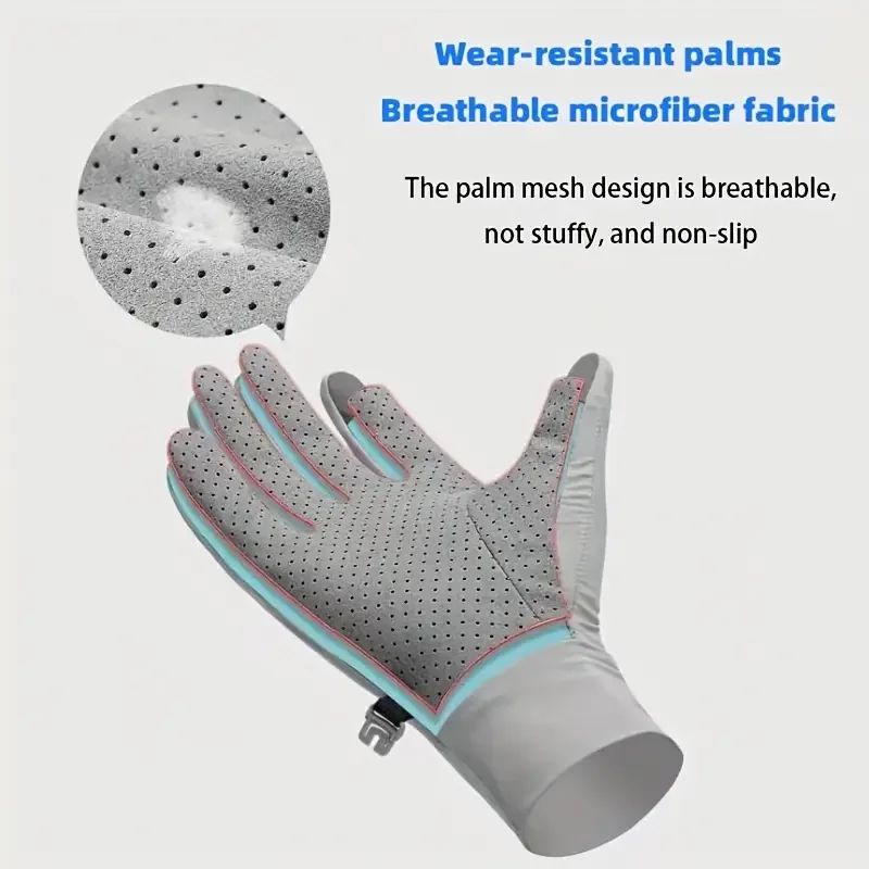 Ice Silk Gloves Breathable Lightweight Cycling Gloves Anti-Slip Sunscreen Full Finger Gloves Outdoor Fishing Driving Gloves