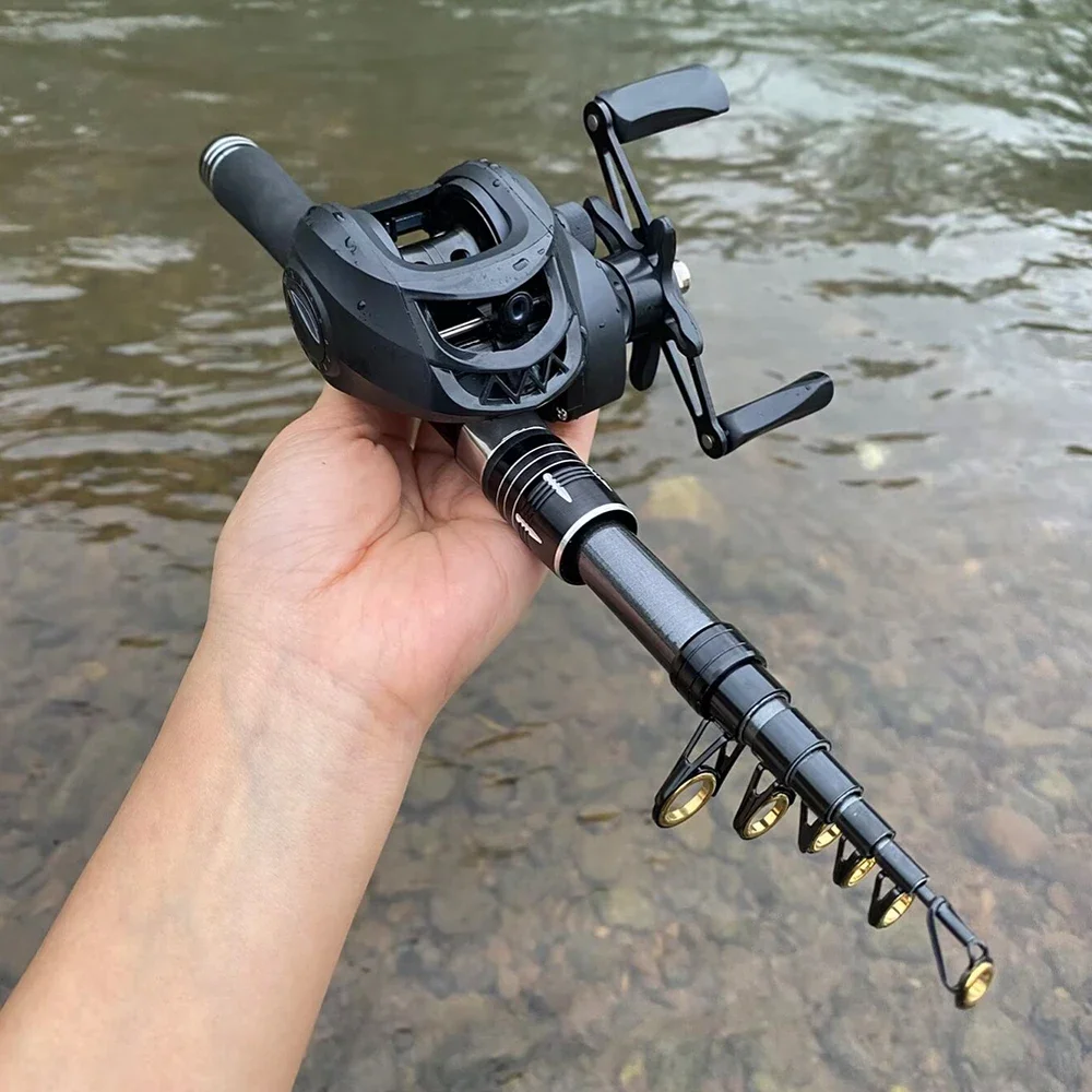 1.5-2.4m Fishing Rod Reel Combo Portable Telescopic Travel Pole 18+1BB Left/Right Hand Baitcasting Reel for Bass Carp Fishing