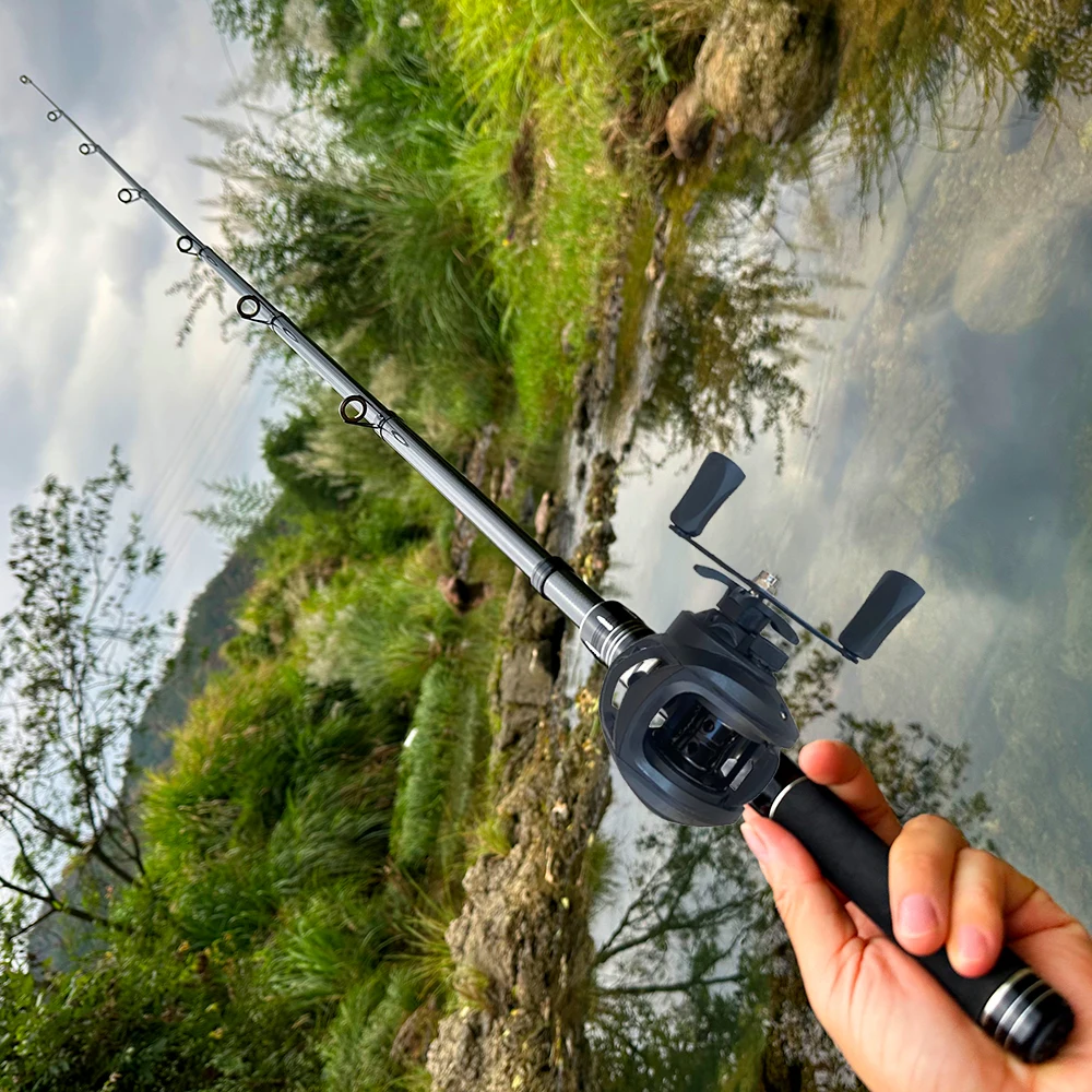 1.5-2.4m Fishing Rod Reel Combo Portable Telescopic Travel Pole 18+1BB Left/Right Hand Baitcasting Reel for Bass Carp Fishing