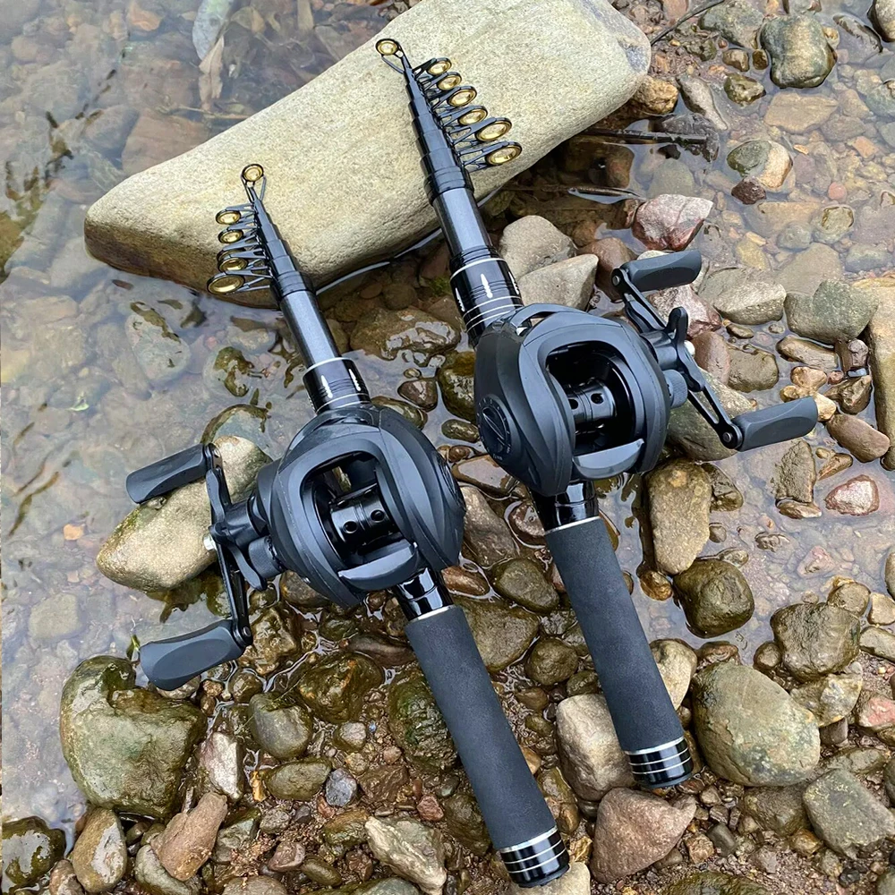 1.5-2.4m Fishing Rod Reel Combo Portable Telescopic Travel Pole 18+1BB Left/Right Hand Baitcasting Reel for Bass Carp Fishing