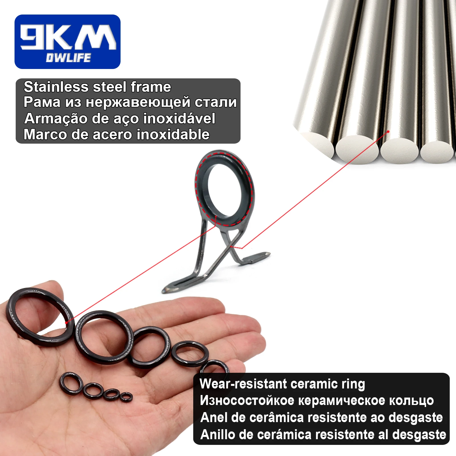 9KM Fishing Rod Guide 8~120Pcs Spinning Rod Repair Kit Stainless Steel Casting Rod Building Ceramics Ring Rod Replacement Set