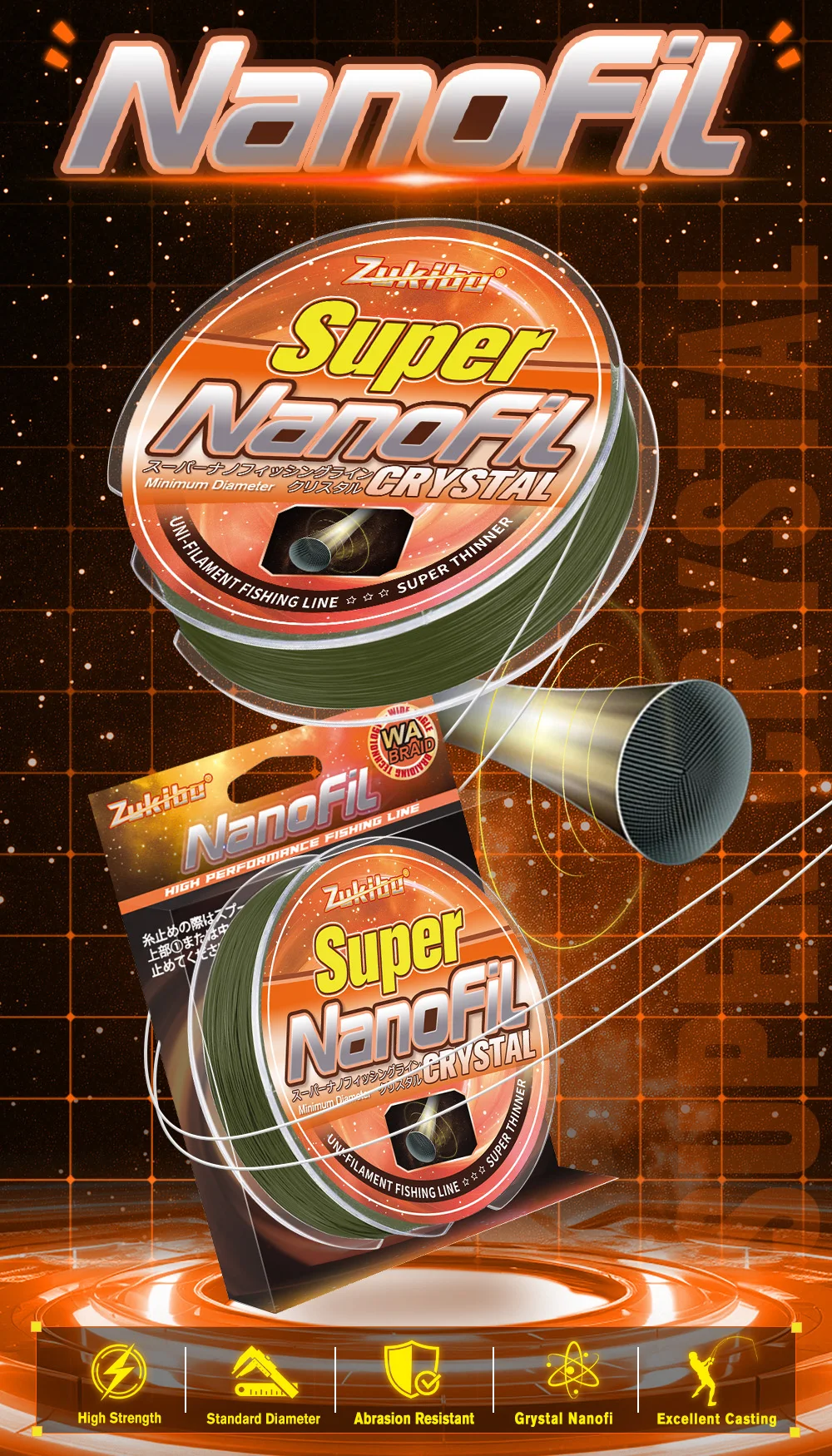 ZUKIBO Nanofil Crystal Unifilament Fishing Line Green Smooth Thin Line Abrasion Resistant Zero Memory for Spinning Reels