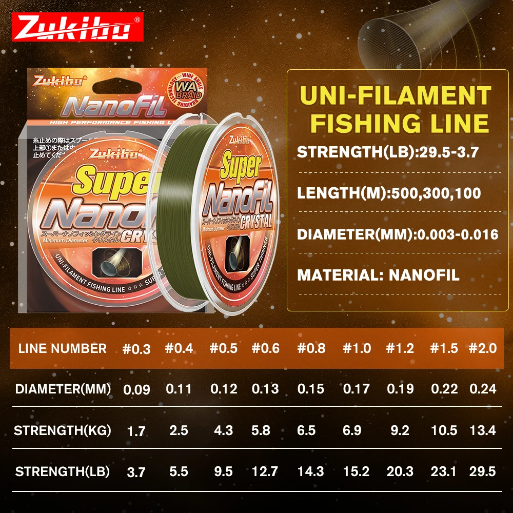 ZUKIBO Nanofil Crystal Unifilament Fishing Line Green Smooth Thin Line Abrasion Resistant Zero Memory for Spinning Reels