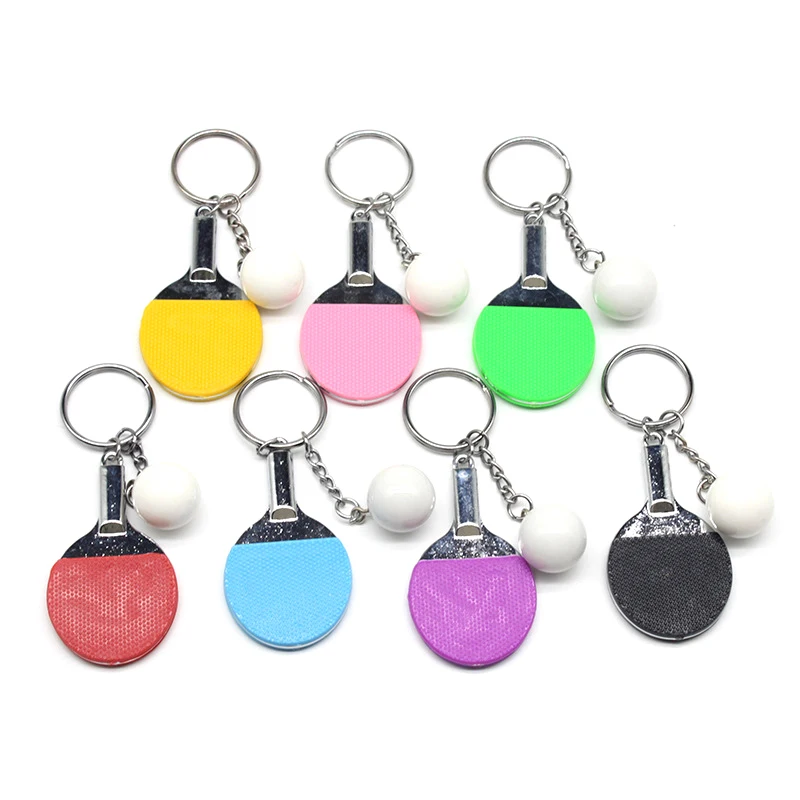 7 Colors Cute Ping Pong Racket Pendants Souvenir Table Tennis Ball Keychain Ball Sports Fans Key Ring Gift Ornament Accessories
